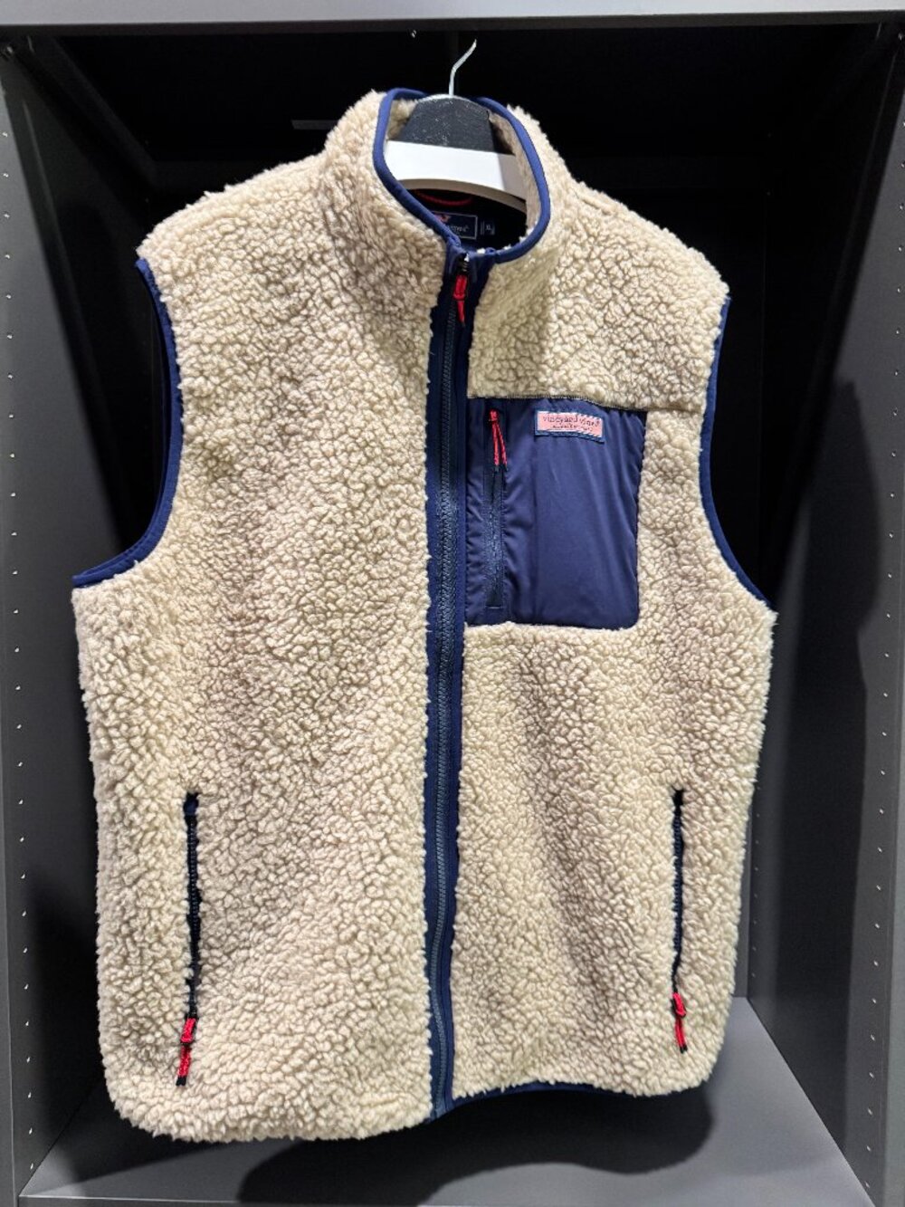 Vineyard Vines Sherpa Fleece Vest Men’s XL Cream Navy Full Zip